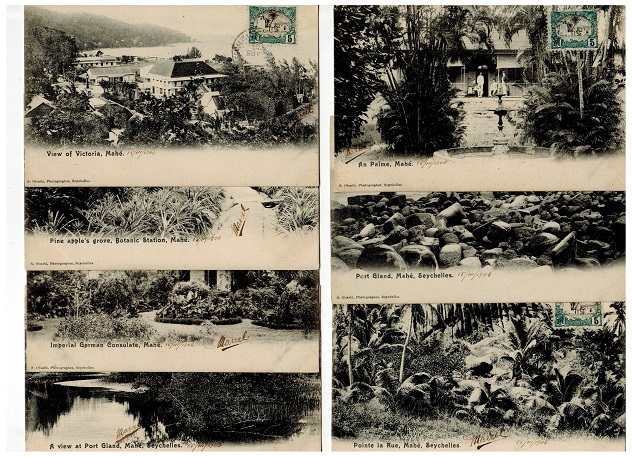 SEYCHELLES - 1906 range of 7 postcard all used in Djibouti.