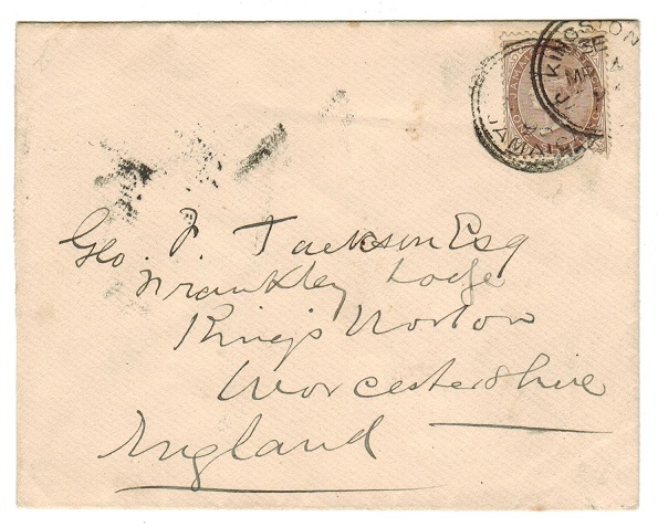 JAMAICA - 1898 1/- rate cover to UK used at KINGSTON.