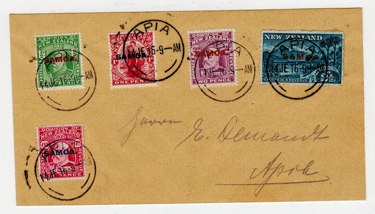 SAMOA - 1916 local philatelic cover with values to 6d used at APIA.