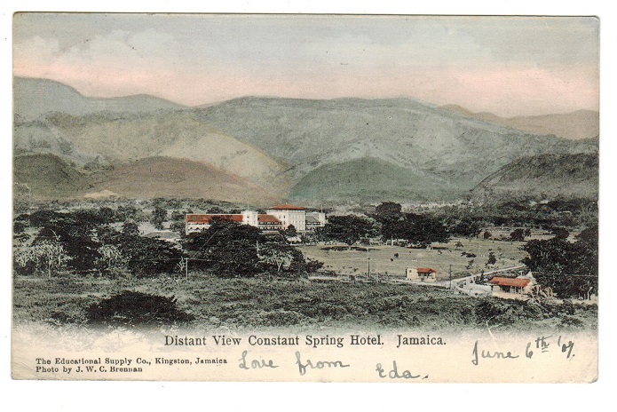 JAMAICA - 1907 1d rate use of postcard to UK used at SHOOTERS HILL/JAMAICA.
