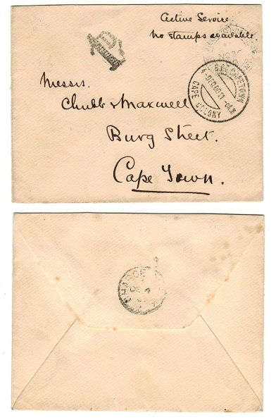 CAPE OF GOOD HOPE - 1900 Boer War cover to Cape Town with scarce CHARGE CLERK cds backstamp.