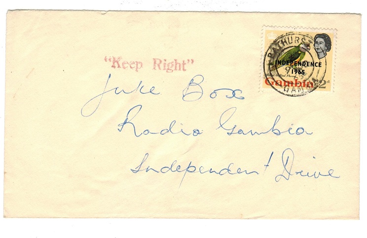 GAMBIA - 1965 local cover with KEEP RIGHT h/s.