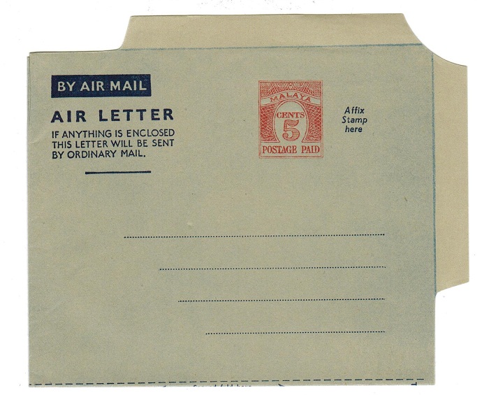 MALAYA - 1954 5c PS air letter unused.  H&G 1.