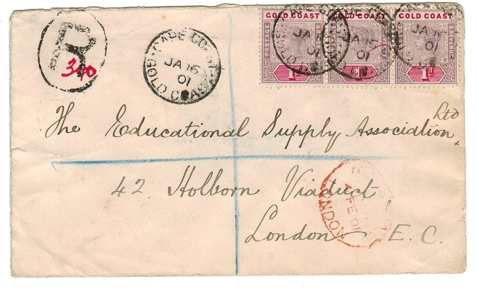GOLD COAST - 1901 registered cover to UK used at CAPE COAST.