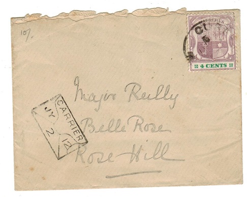 MAURITIUS - 1900 local 4c rate cover used at CUREPIPE with scarcer CARRIER/2 h/s.