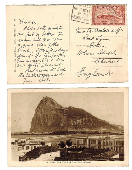GIBRALTAR - 1931 postcard to UK with TRAVEL KEY slogan strike.