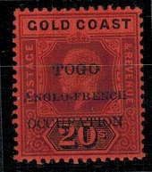 TOGO - 1915 20/- fine mint with variety SMALL F IN OCCUPATION.  SG H46a.