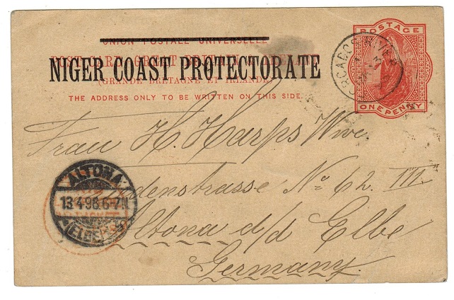 NIGER COAST - 1895 1d PSC to Germany used at FORCADOS RIVER.  H&G 3.