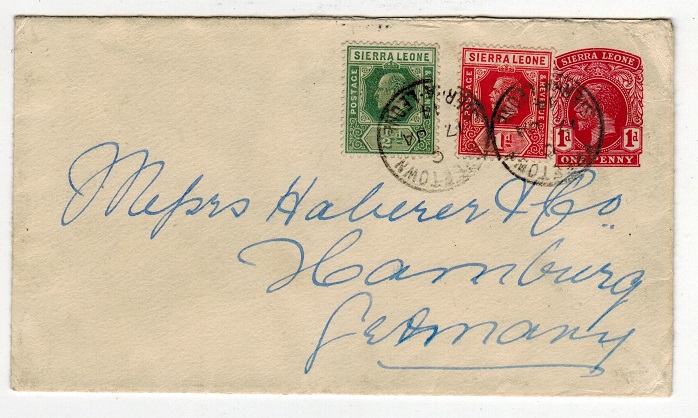 SIERRA LEONE - 1912 1d PSE uprated to Germany. H&G 5.