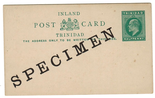 TRINIDAD AND TOBAGO - 1902 1/2d green PSC unused SPECIMEN.  H&G 9.