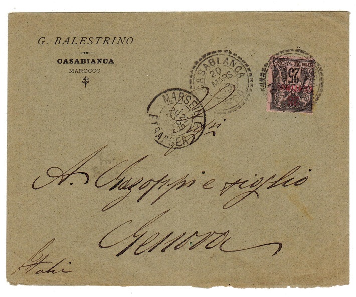 MOROCCO AGENCIES - 1898 25c rate cover to Italy used at CASABLANCA.