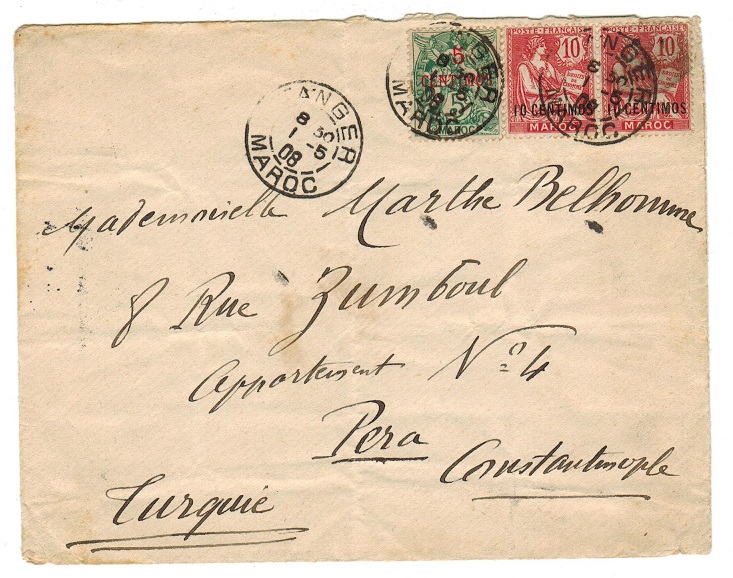 MOROCCO AGENCIES - 1908 cover to Constantinople used at TANGIER.