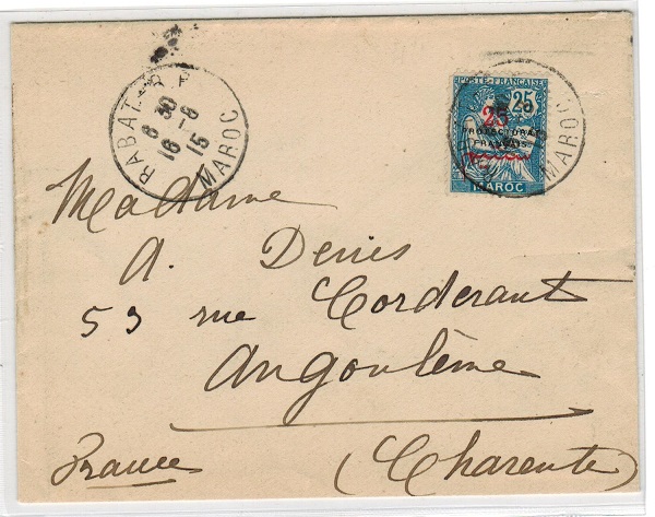 MOROCCO AGENCIES - 1915 cover to France used at RABAT.