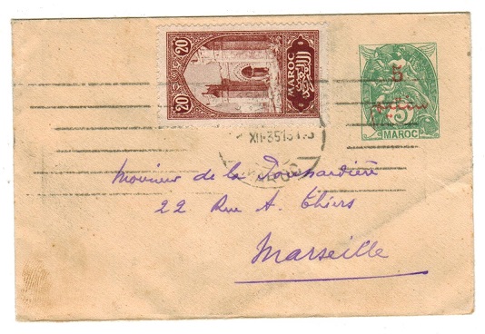 MOROCCO AGENCIES - 1912 5c on 5c PSE to France uprated and used at CASABLANCA.