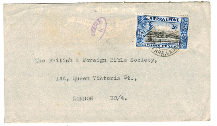 SIERRA LEONE - 1941 censor cover to UK.