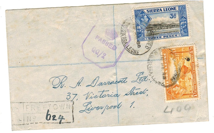SIERRA LEONE - 1944 registered censor cover to UK