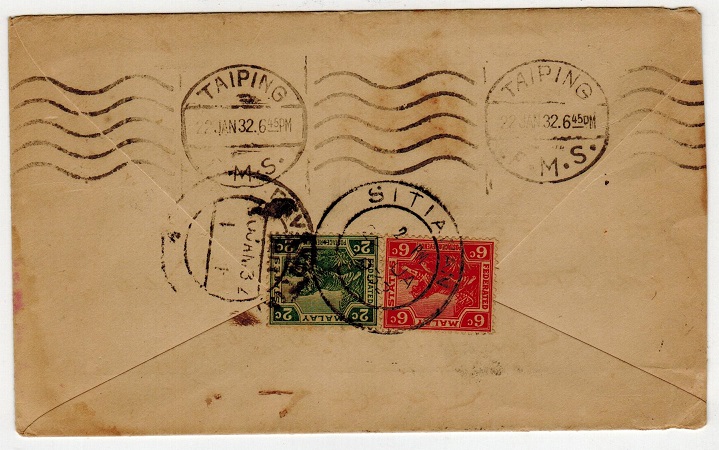 MALAYA - 1932 8c rate cover to India used at SITIAWAN.