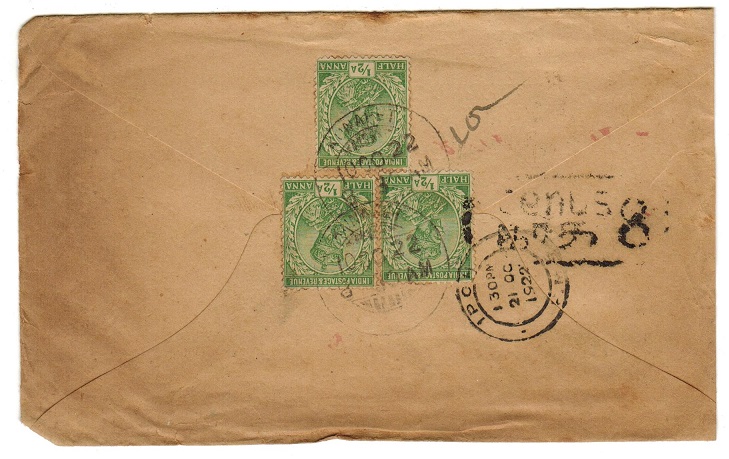 MALAYA - 1922 inward underpaid cover from India with 