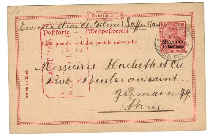 MOROCCO AGENCIES - 1905 use of 10pfg PSC to France used at SAFFI.