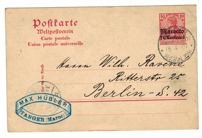 MOROCCO AGENCIES - 1907 use of 10pfg PSC to Germany used at TANGER.