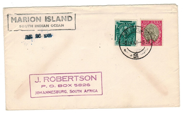 SOUTH AFRICA - 1948 MARION ISLAND cover to Johannesburg.