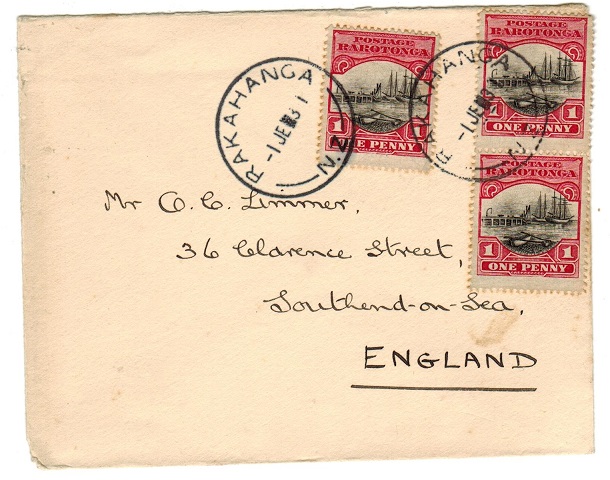 COOK ISLANDS - 1931 3d rate cover to UK used at RAKAHANGA.
