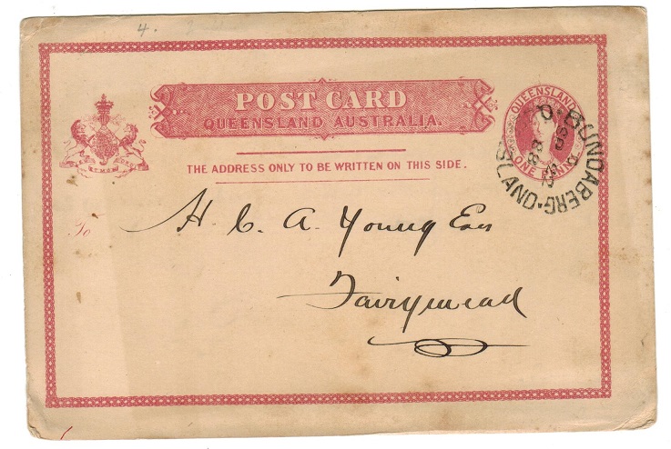 QUEENSLAND - 1881 1d PSC used locally from BUNDABERG.  H&G 3.