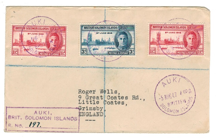 SOLOMON ISLANDS - 1947 registered cover to UK with 