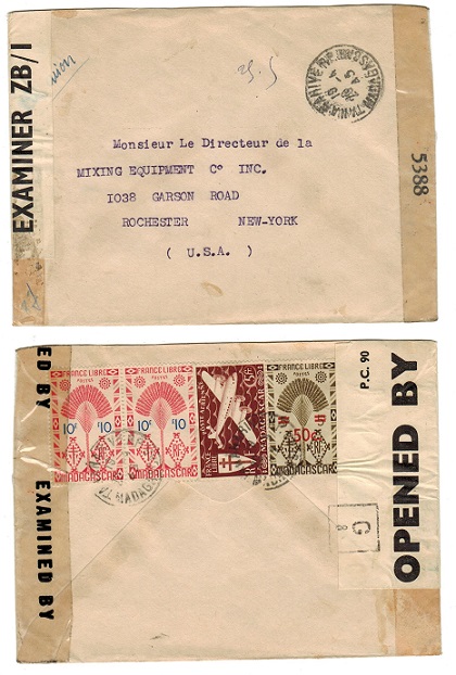 MADAGASCAR - 1945 censor cover to USA under British Occupation.