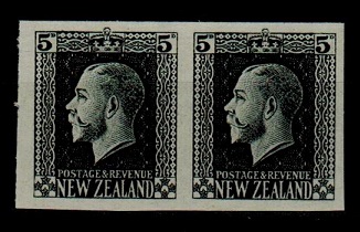 NEW ZEALAND - 1915 5d IMPERFORATE PLATE PROOF pair in black.