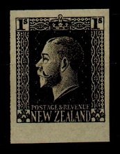 NEW ZEALAND - 1915 1/- IMPERFORATE PLATE PROOF in black.