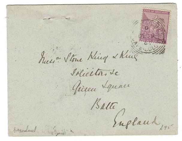 CAPE OF GOOD HOPE - 1884 6d rate cover to UK with 