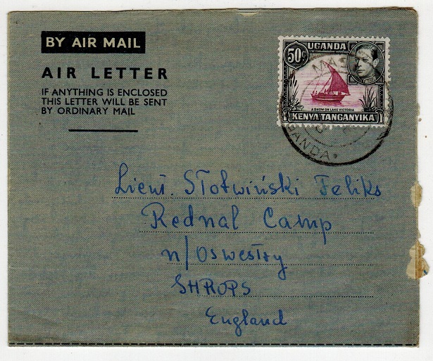 K.U.T. - 1948 50c rate AIR LETTER to UK used at MASINDI refugee camp by Polish inmate.
