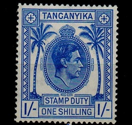 TANGANYIKA - 1938 1/- blue STAMP DUTY mint.