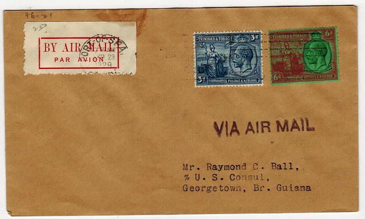 TRINIDAD AND TOBAGO - 1929 first flight cover to British Guiana.