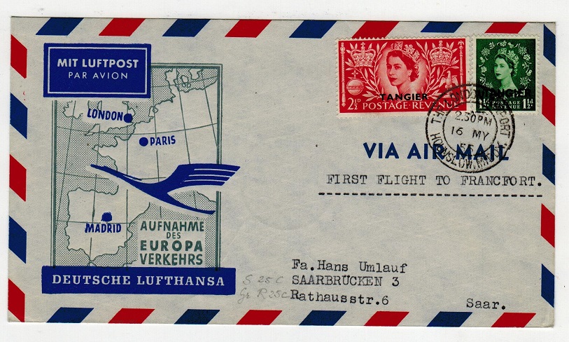 GREAT BRITAIN - 1955 first flight cover to Germany with TANGIER overprinted stamps.