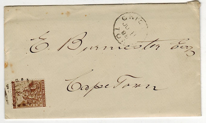 GRIQUALAND WEST - 1888 cover to Cape Town bearing Cape 2d tied 