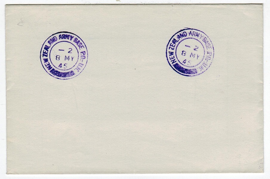 NEW ZEALAND - 1945 proof strike on cover of the violet NEW ZEALAND ARMY BASE PO-UK cancel.