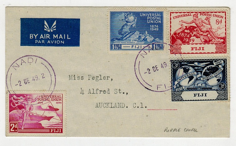 FIJI - 1949 UPU set on cover to New Zealand used at NADI with 