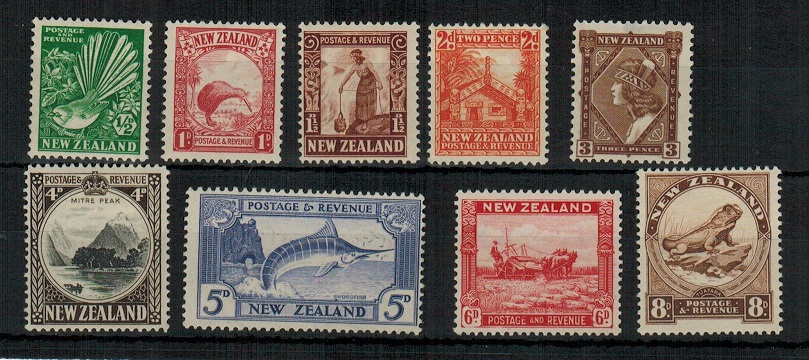 NEW ZEALAND - 1935 pictorial 1/2d-8d short set fine mint.  SG 556-565.