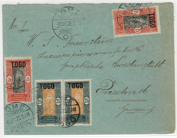 TOGO - 1923 60c rate cover to Germany (fault) used at LOME.