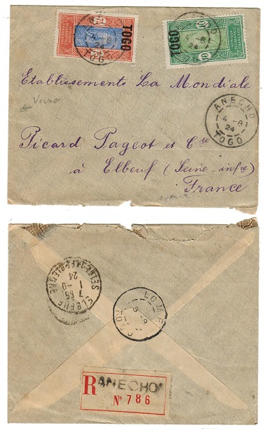 TOGO - 1924 85c rate cover to France used at ANECHO/TOGO.