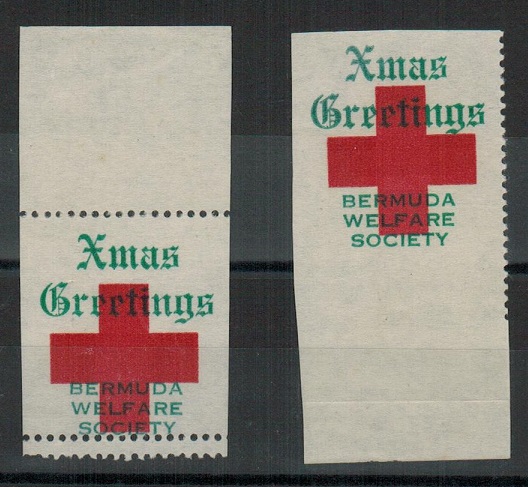 BERMUDA - 1943 (circa) XMAS GREETINGS/BERMUDA WELFARE SOCIETY (imperf/perf) labels unused.