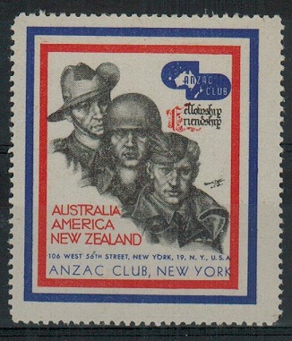 NEW ZEALAND - 1940 (circa) ANZAC CLUB label fine mint.