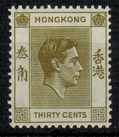 HONG KONG - 1938 30c yellow olive unmounted mint. Scarce.  SG 151.