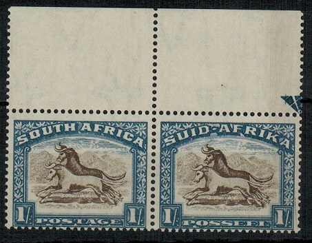 SOUTH AFRICA - 1939 1/- brown and chalky blue unmounted mint pair.  SG 62.