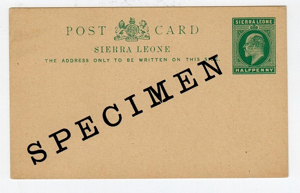 SIERRA LEONE - 1902 1/2d PSC SPECIMEN unused.  H&G 7.