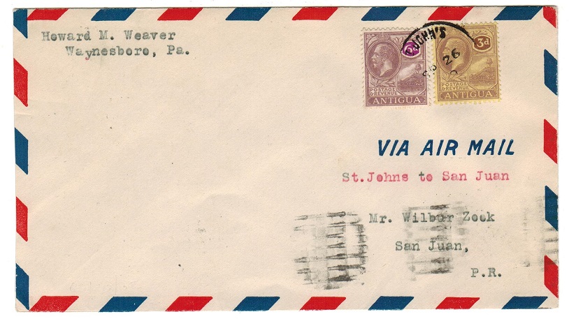 ANTIGUA - 1929 first flight cover to San Juan.