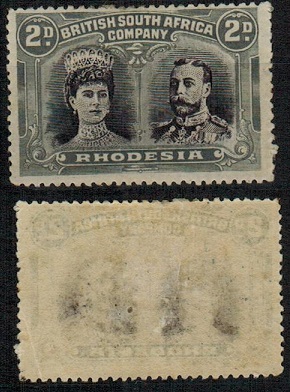 RHODESIA - 1910 2d black purple and slate grey 