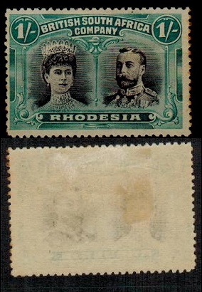 RHODESIA - 1910 1/- grey black and deep blue green 